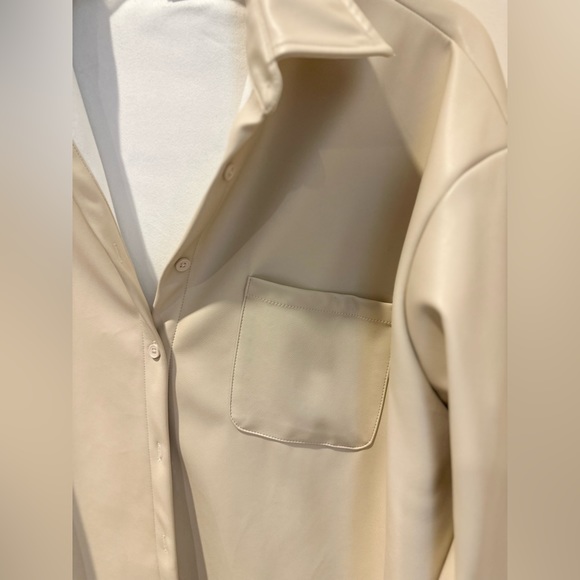 Cream Leather Jacket S/M NEW - Picture 8 of 8